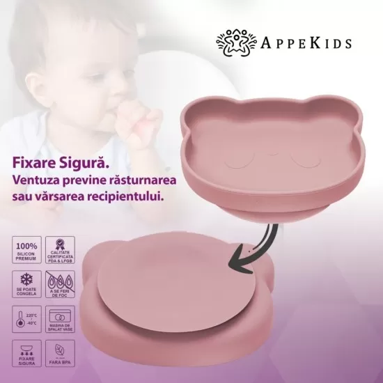 Set Diversificare, AppeKids, 100% Silicon, Panda - Old Rose Set Diversificare, AppeKids, 100% Silicon, Panda - Old Rose