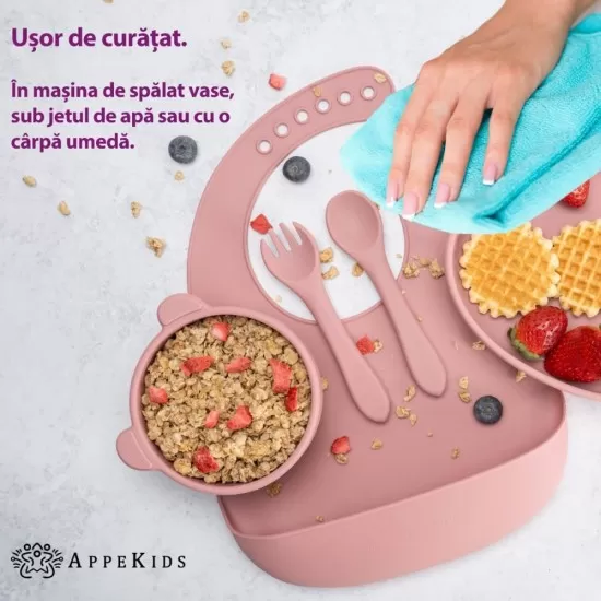 Set Diversificare, AppeKids, 100% Silicon, Panda - Old Rose Set Diversificare, AppeKids, 100% Silicon, Panda - Old Rose