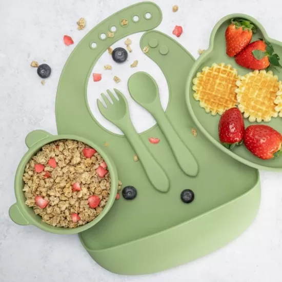 Set Diversificare, AppeKids, 100% Silicon, Panda - Raw Green Set Diversificare, AppeKids, 100% Silicon, Panda - Raw Green