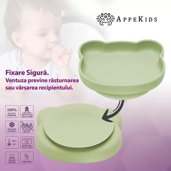 Set Diversificare, AppeKids, 100% Silicon, Panda - Raw Green Set Diversificare, AppeKids, 100% Silicon, Panda - Raw Green