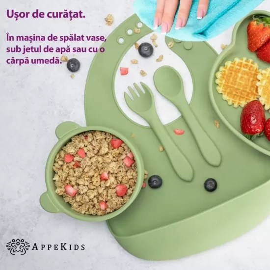 Set Diversificare, AppeKids, 100% Silicon, Panda - Raw Green Set Diversificare, AppeKids, 100% Silicon, Panda - Raw Green