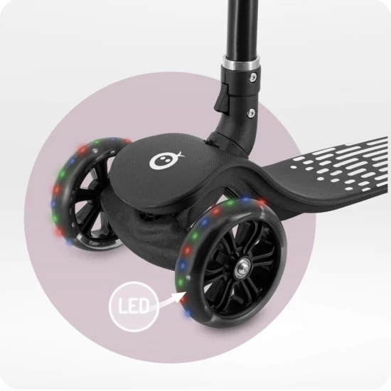 Trotineta pliabila cu roti LED pentru copii, 3 Ani+, MoMi San, Negru