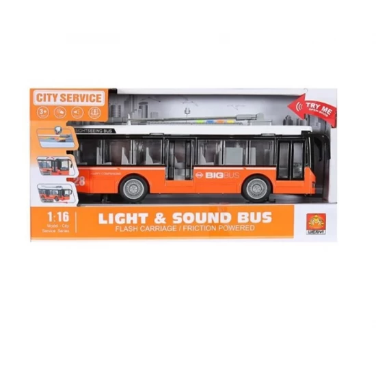 Autobuz cu sunete, lumini si functie usi deschise scara 1:16 portocaliu Autobuz cu sunete, lumini si functie usi deschise scara 1:16 portocaliu