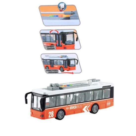 Autobuz cu sunete, lumini si functie usi deschise scara 1:16 portocaliu Autobuz cu sunete, lumini si functie usi deschise scara 1:16 portocaliu