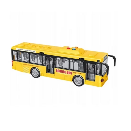 Autobuz scolar 28 cm cu sunete, lumini si functie usi deschise galben Autobuz scolar 28 cm cu sunete, lumini si functie usi deschise galben