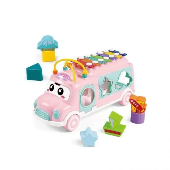 Autobuz xilofon cu forme Brum-Brum roz Autobuz xilofon cu forme Brum-Brum roz