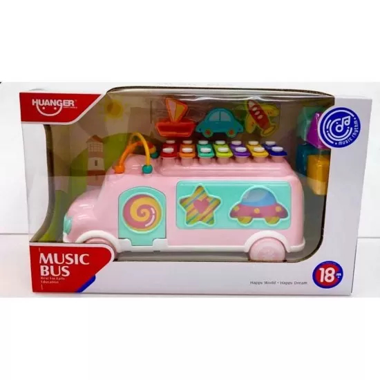 Autobuz xilofon cu forme Brum-Brum roz Autobuz xilofon cu forme Brum-Brum roz