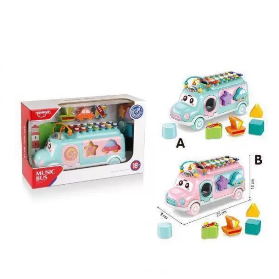 Autobuz xilofon cu forme Brum-Brum roz Autobuz xilofon cu forme Brum-Brum roz