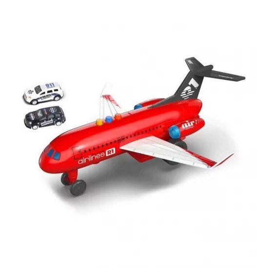 Avion de jucarie 28 cm cu sunete, lumini si 2 masinute Avion de jucarie 28 cm cu sunete, lumini si 2 masinute