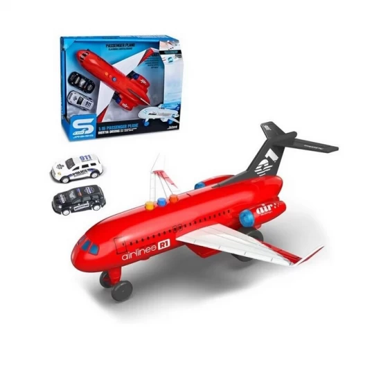 Avion de jucarie 28 cm cu sunete, lumini si 2 masinute Avion de jucarie 28 cm cu sunete, lumini si 2 masinute