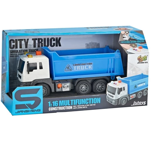 Camion basculanta cu sunete si lumini 24 cm albastru Camion basculanta cu sunete si lumini 24 cm albastru