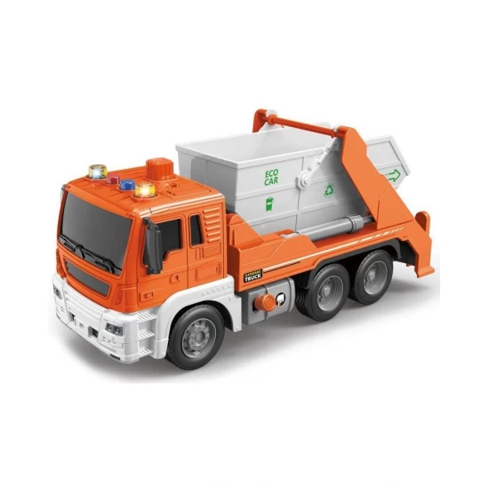 Camion de gunoi cu sunete, lumini si bena basculanta, scara 1: 16, portocaliu Camion de gunoi cu sunete, lumini si bena basculanta, scara 1: 16, portocaliu