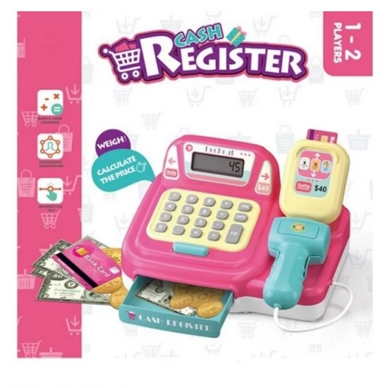 Jucarie casa de marcat cu sunete, lumini si functie calculator, roz Jucarie casa de marcat cu sunete, lumini si functie calculator, roz