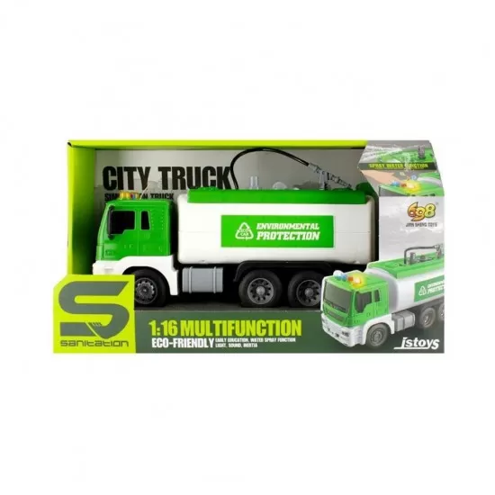 Jucarie cisterna cu sunete, lumini si functie stropire City Truck 25 cm 