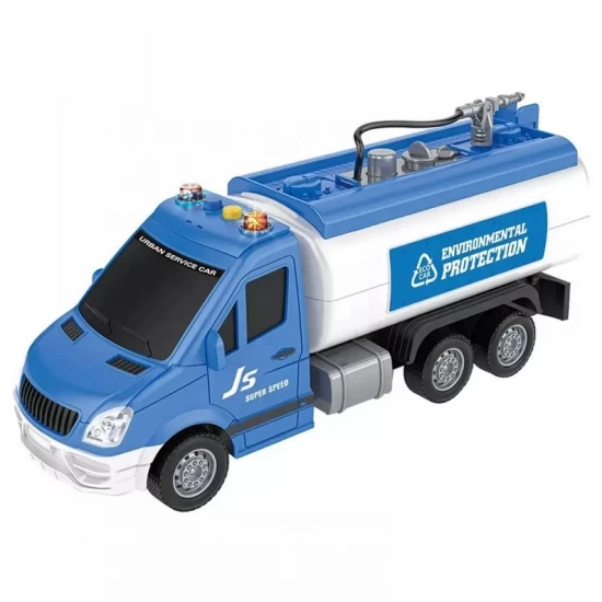 Masina pompieri 29 cm cu sunete, lumini si furtun apa, albastru Masina pompieri 29 cm cu sunete, lumini si furtun apa, albastru