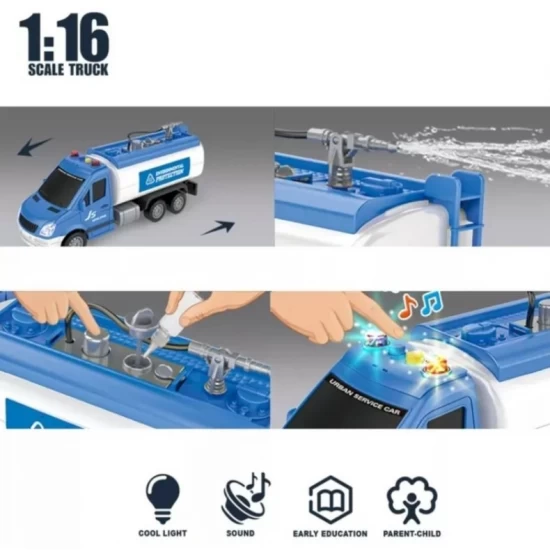 Masina pompieri 29 cm cu sunete, lumini si furtun apa, albastru Masina pompieri 29 cm cu sunete, lumini si furtun apa, albastru