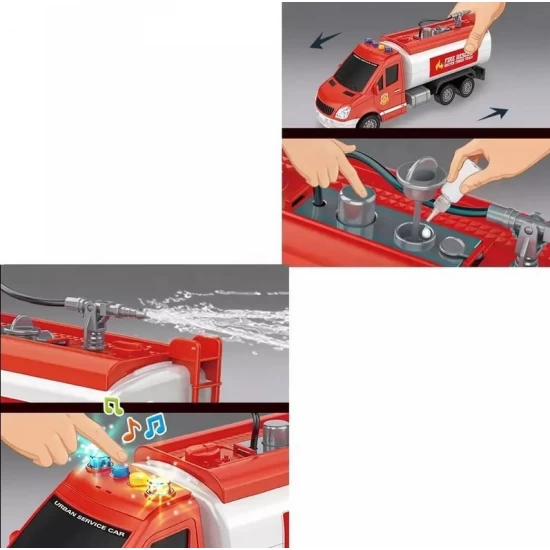 Masina pompieri 29 cm cu sunete, lumini si furtun apa, rosu Masina pompieri 29 cm cu sunete, lumini si furtun apa, rosu