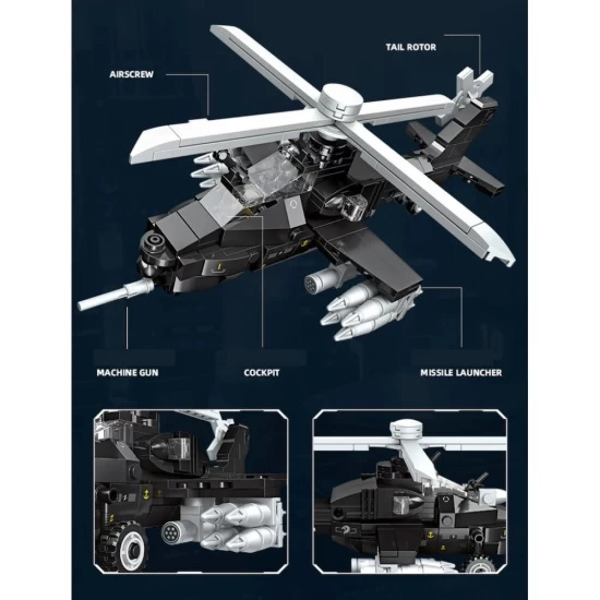 Set cuburi constructie elicopter de lupta Mission Glory 262 piese Set cuburi constructie elicopter de lupta Mission Glory 262 piese