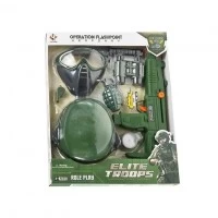 Set de joaca militar cu binoclu, casca si mitraliera Elite Troops