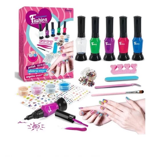 Set manichiura pentru fetite cu 5 oje, 4 culori sclipici, autocolante si accesorii Set manichiura pentru fetite cu 5 oje, 4 culori sclipici, autocolante si accesorii