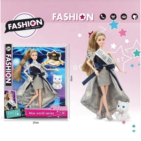Set papusa Emily Miss World cu animalut de companie pisicuta Set papusa Emily Miss World cu animalut de companie pisicuta