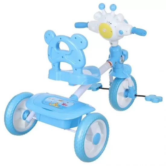 Tricicleta cu pedale si scaunel cu spatar Girafa, albastru