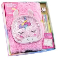 Agenda gigant Girabrilla Unicorn Magic cu lacat, coperta pufoasa si poseta detasabila