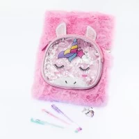 Agenda gigant Girabrilla Unicorn Magic cu lacat, coperta pufoasa si poseta detasabila