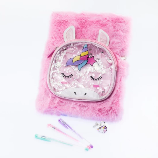 Agenda gigant Girabrilla Unicorn Magic cu lacat, coperta pufoasa si poseta detasabila