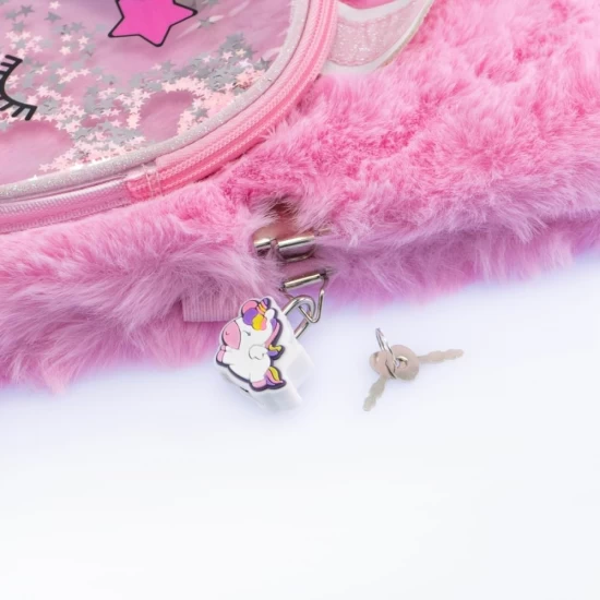 Agenda gigant Girabrilla Unicorn Magic cu lacat, coperta pufoasa si poseta detasabila