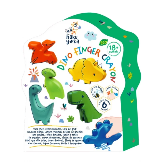 Set 6 creioane cerate pentru degete - Dinozauri Haku Yoka Set 6 creioane cerate pentru degete - Dinozauri Haku Yoka