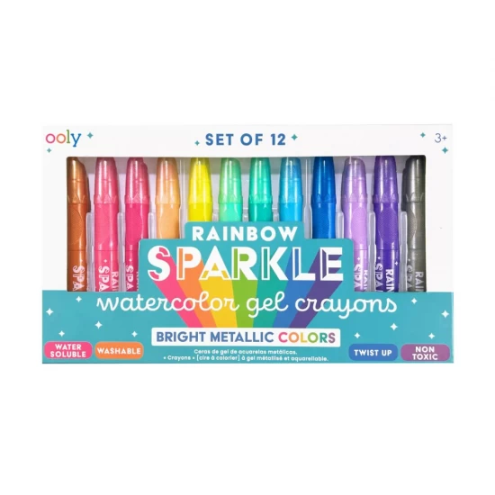 Set 12 creioane colorate cu gel acuarela cu sclipici Rainbow Sparkle Metallic