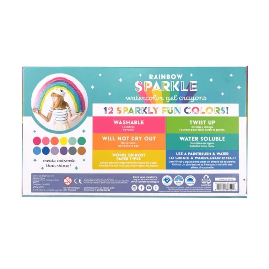 Set 12 creioane colorate cu gel acuarela cu sclipici Rainbow Sparkle Metallic