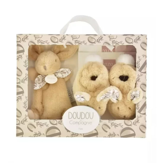Set Botosei si Jucarie de Plus Iepuras Doudou Bej Set Botosei si Jucarie de Plus Iepuras Doudou Bej