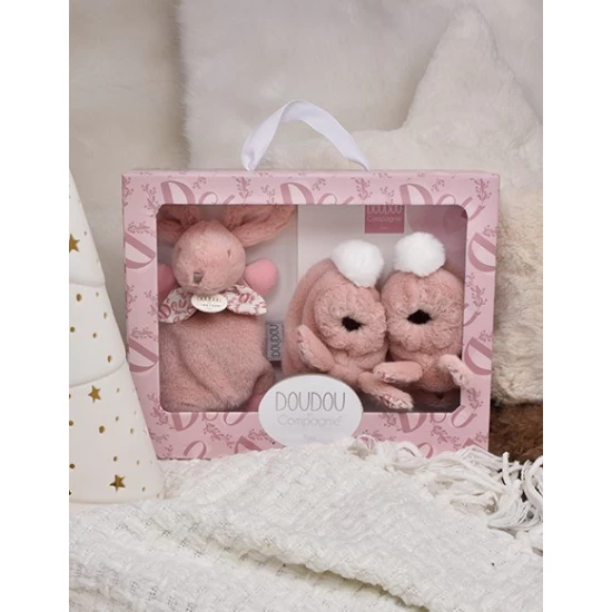 Set Botosei si Jucarie de Plus Iepuras Doudou Roz Set Botosei si Jucarie de Plus Iepuras Doudou Roz