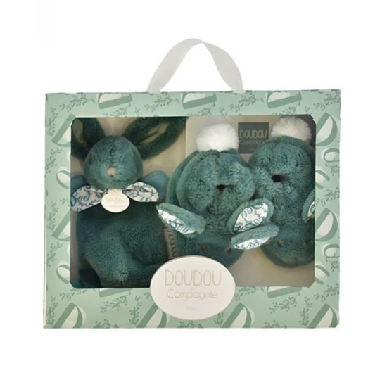 Set Botosei si Jucarie de Plus Iepuras Doudou verde Set Botosei si Jucarie de Plus Iepuras Doudou verde