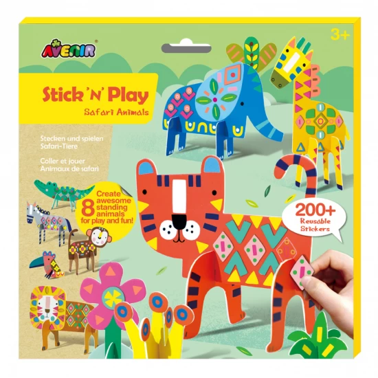 Joc creativ Stick N Play cu scene 3D si stickere repozitionabile - Animale Safari Joc creativ Stick N Play cu scene 3D si stickere repozitionabile - Animale Safari