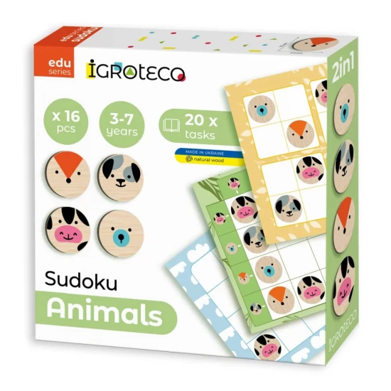 Joc de logica din lemn Sudoku Animale 16 piese Joc de logica din lemn Sudoku Animale 16 piese