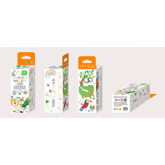 Kit rola de desenat 2 m, include stickere si 4 creioane colorate cerate, Safari - Haku Yoka Kit rola de desenat 2 m, include stickere si 4 creioane colorate cerate, Safari - Haku Yoka