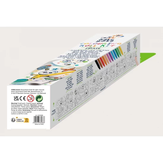 Kit rola de desenat autoadeziva 3 m si 12 creioane colorate cerate, Spatiu - Haku Yoka Kit rola de desenat autoadeziva 3 m si 12 creioane colorate cerate, Spatiu - Haku Yoka