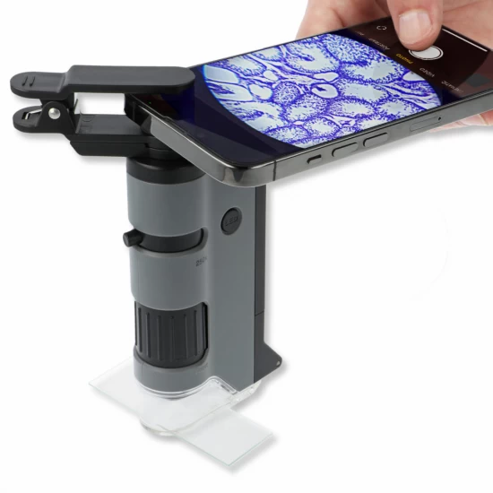 Microscop portabil cu LED si UV, cu adaptor de smartphone, include 24 de lamele pregatite, marire 100-250x, MicroFlip Microscop portabil cu LED si UV, cu adaptor de smartphone, include 24 de lamele pregatite, marire 100-250x, MicroFlip