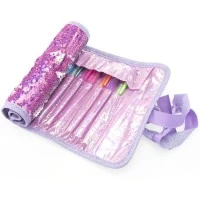 Penar rulabil Girabrilla cu paiete reversibile si set 12 pixuri gel + 6 markere duble Pink