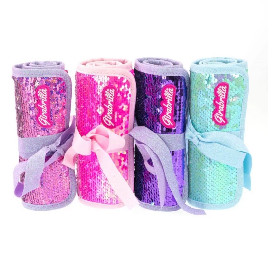 Penar rulabil Girabrilla cu paiete reversibile si set 12 pixuri gel + 6 markere duble Pink