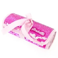Penar rulabil Girabrilla cu paiete reversibile si set 12 pixuri gel + 6 markere duble Fuchsia