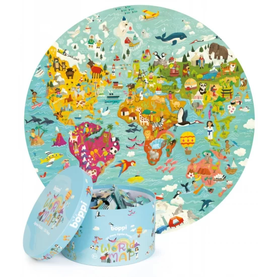 Puzzle rotund, 150 piese, Boppi - Harta Lumii Puzzle rotund, 150 piese, Boppi - Harta Lumii