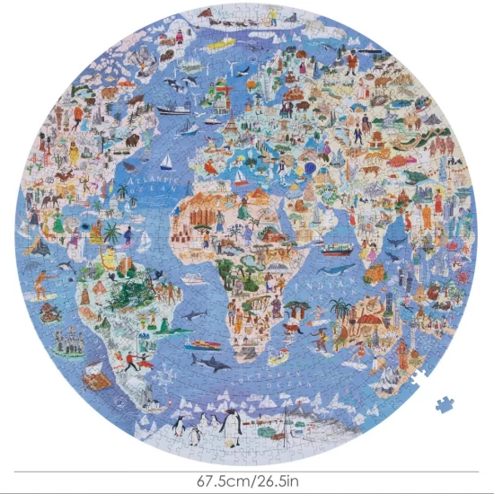 Puzzle rotund -  Harta Ilustrata a Lumii, 1000 de piese, Boppi