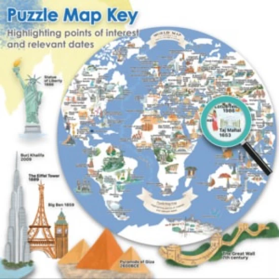 Puzzle rotund -  Harta Ilustrata a Lumii, 1000 de piese, Boppi