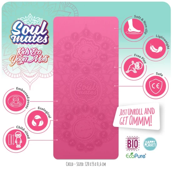 Saltea Yoga pentru copii, ecologica - Sun and Moon, roz Saltea Yoga pentru copii, ecologica - Sun and Moon, roz