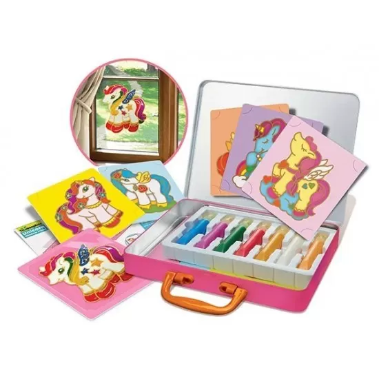 Set creativ cu vopsele pentru geam vitralii - Unicorni Set creativ cu vopsele pentru geam vitralii - Unicorni