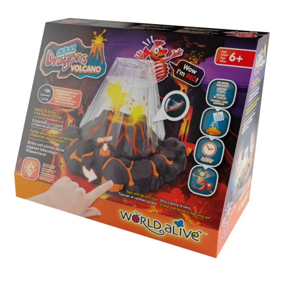 Set educativ STEM Aqua Dragons Habitat vulcan cu lava, acvariu cu LED si Aqua Dragons rosii